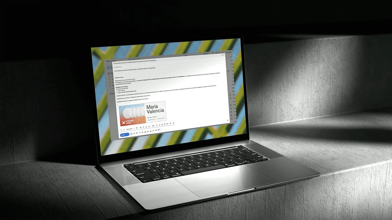 Laptop on a dark desk displaying an Energex Solar communication